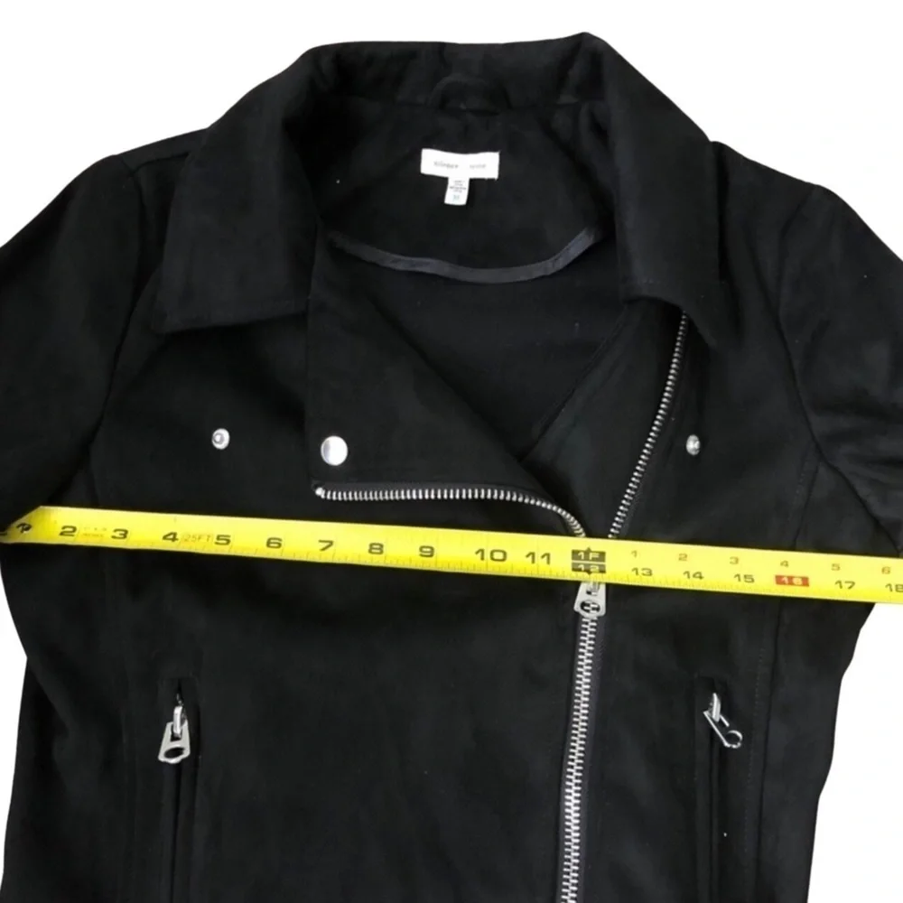 Moto Biker Faux Suede Zip Up Jacket Black Size Medium